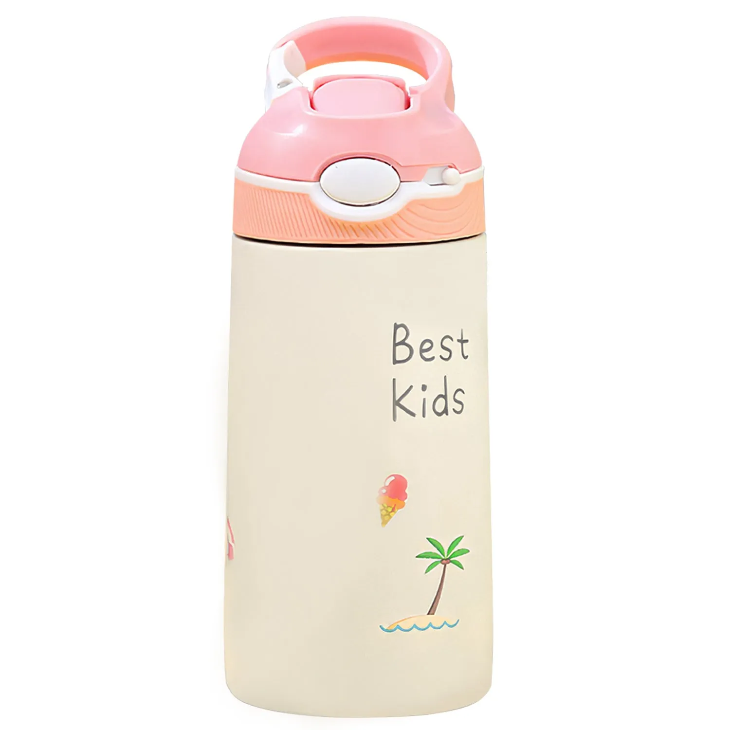 13.5Oz Insulated Stainless Steel Water Bottle Leak-proof Bottle for Kids with Straw Push Button Lock Switch Thermos Cup for Toddlers Boys Girls