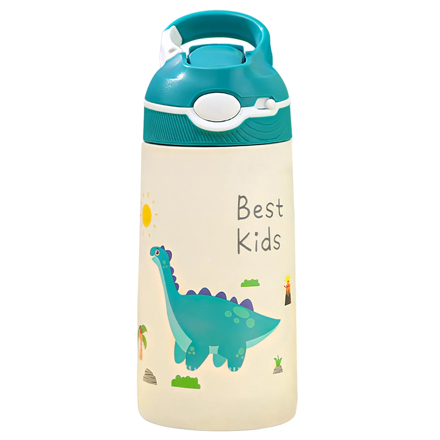 13.5Oz Insulated Stainless Steel Water Bottle Leak-proof Bottle for Kids with Straw Push Button Lock Switch Thermos Cup for Toddlers Boys Girls