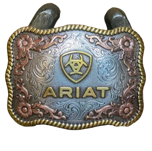 Ariat Men's Rectangle Rope Edge Floral Belt Buckle