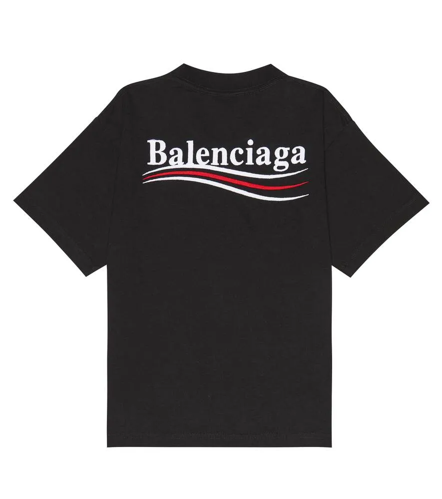 Balenciaga Kids Embroidered Cotton Jersey T-Shirt, Black