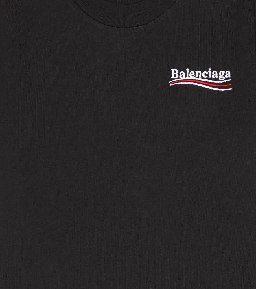 Balenciaga Kids Embroidered Cotton Jersey T-Shirt, Black