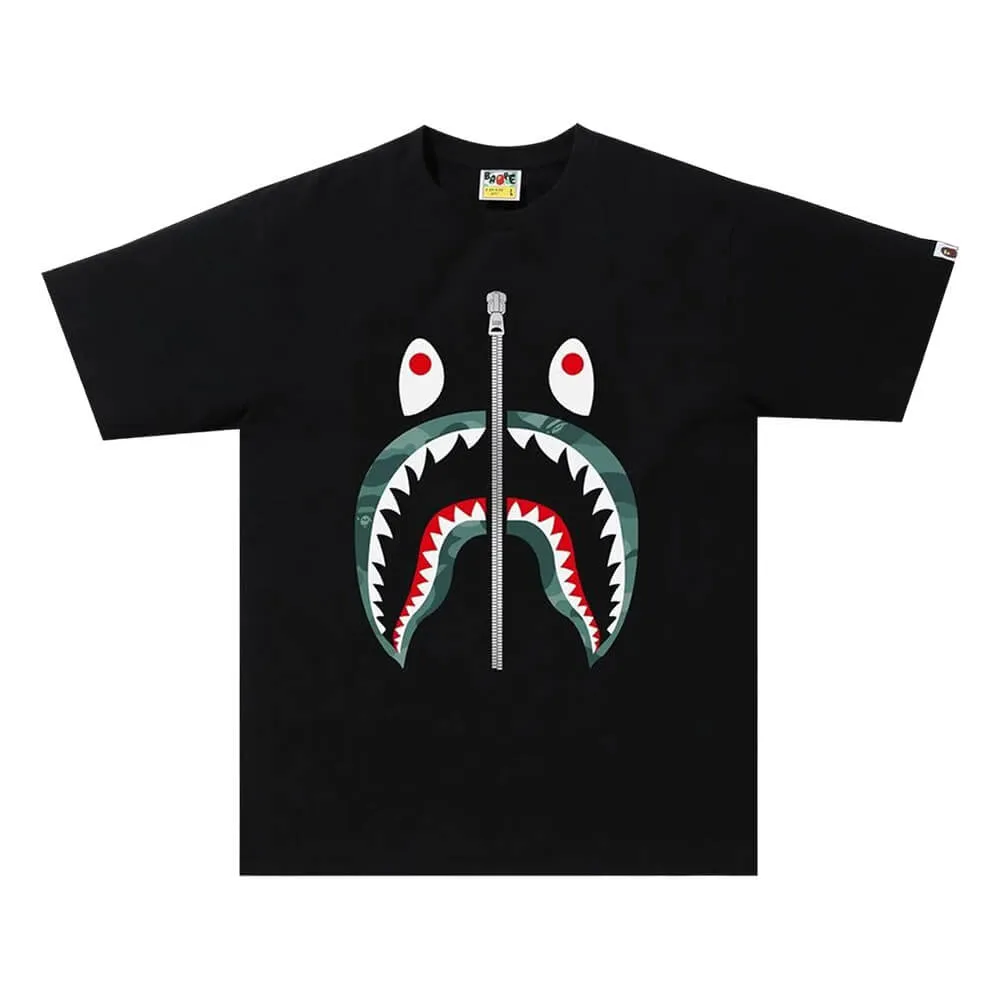 Bape Color Camo Shark T-shirt, black/green