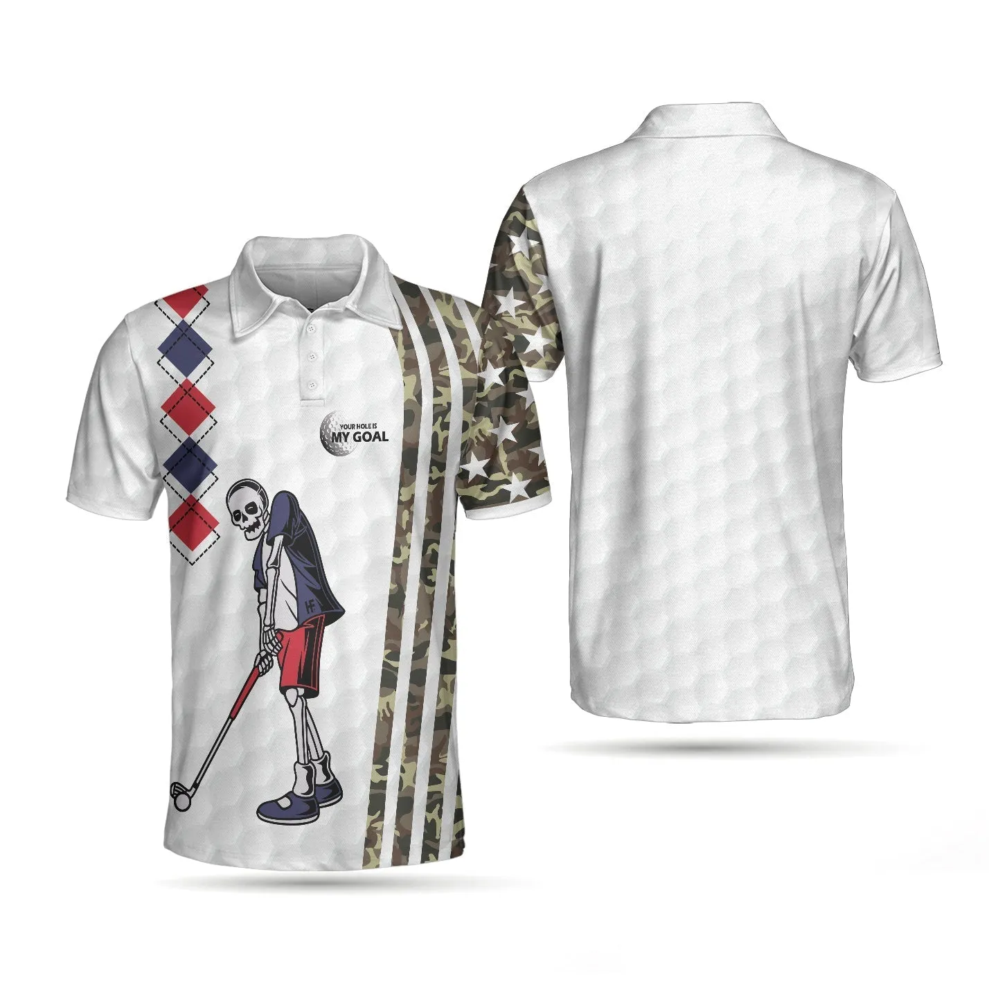 Be Skull And Goal Camouflage Polo Shirt, Your Hole Is My Goal Stripes Pattern Shirt, Camo Golf Shirt For Men Coolspod