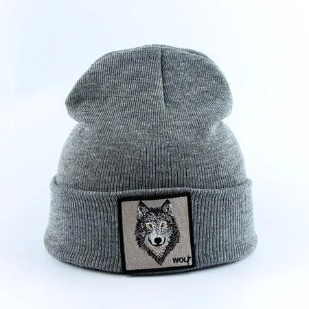 Beanie Wolf Embroidery Winter Hats Knitted Beanies For Women