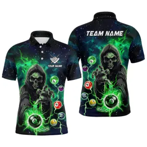 Billiard Multicolor Options Death Skeleton Customized Name, Team Name 3D Polo Shirt For Men