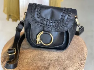 BLACK LEATHER SMALL DRAGON CLASP SADDLE BAG