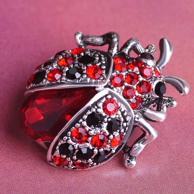 Blucome Silver Plated Red Ladybug Women Lovely Insect Scarf Jewelry Clips Pins Rhinestone Crystal Paved Small Cute bijoux broche