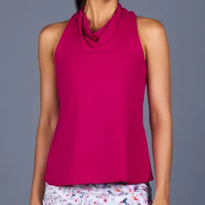 Boho Luxe Cowl-neck Racerback Top (fuchsia)