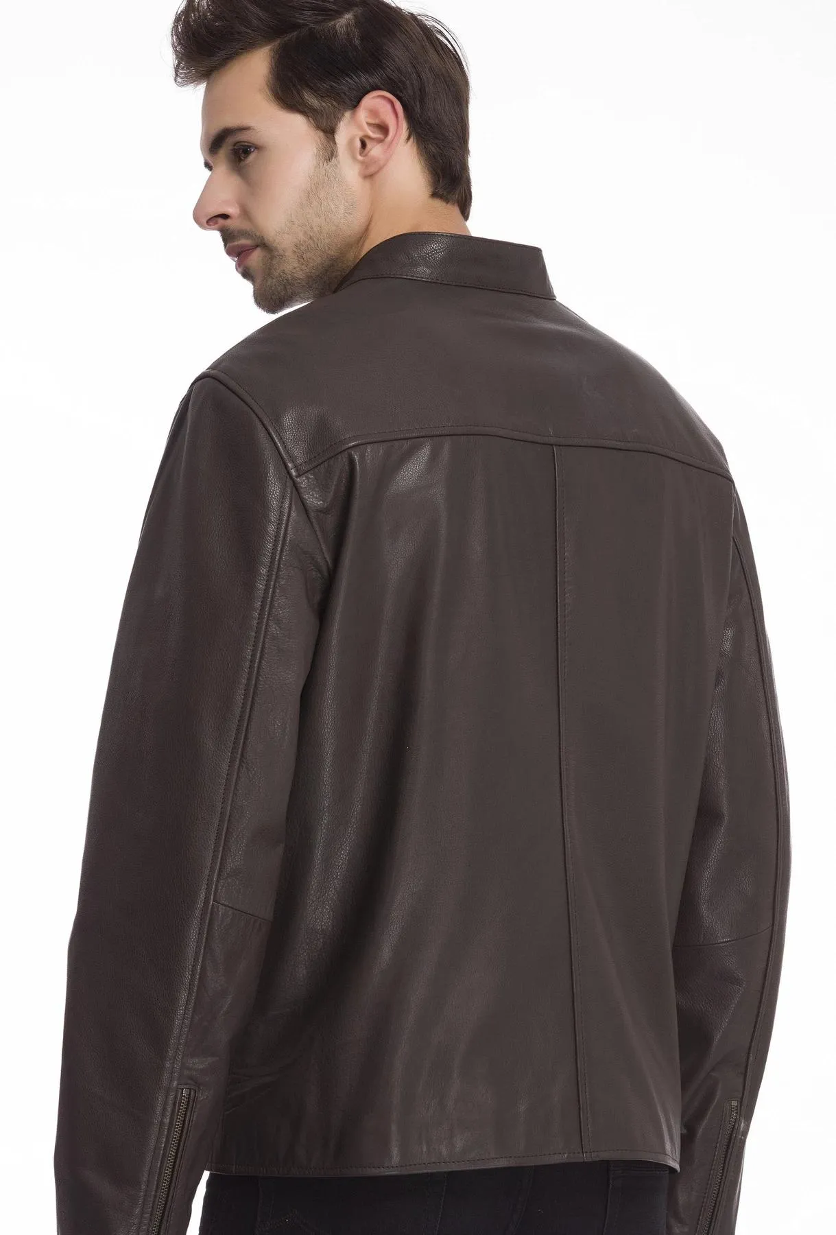 Bomber round collar Leather Jacket