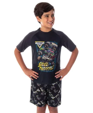 Boys Kids Skull Throttle Monster Truck T-Shirt and Shorts Monster Jam 2-piece pajama set