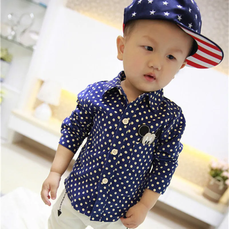 Boys shirts long sleeve with collar lovely cartoon mickey polka