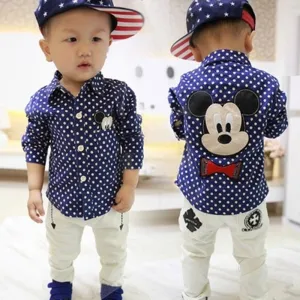 Boys shirts long sleeve with collar lovely cartoon mickey polka