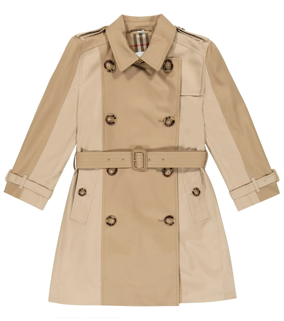 Burberry Kids Color Block Cotton Trench Coat, Beige