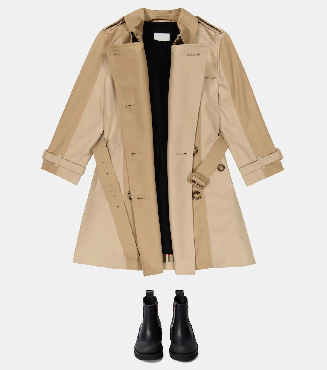 Burberry Kids Color Block Cotton Trench Coat, Beige