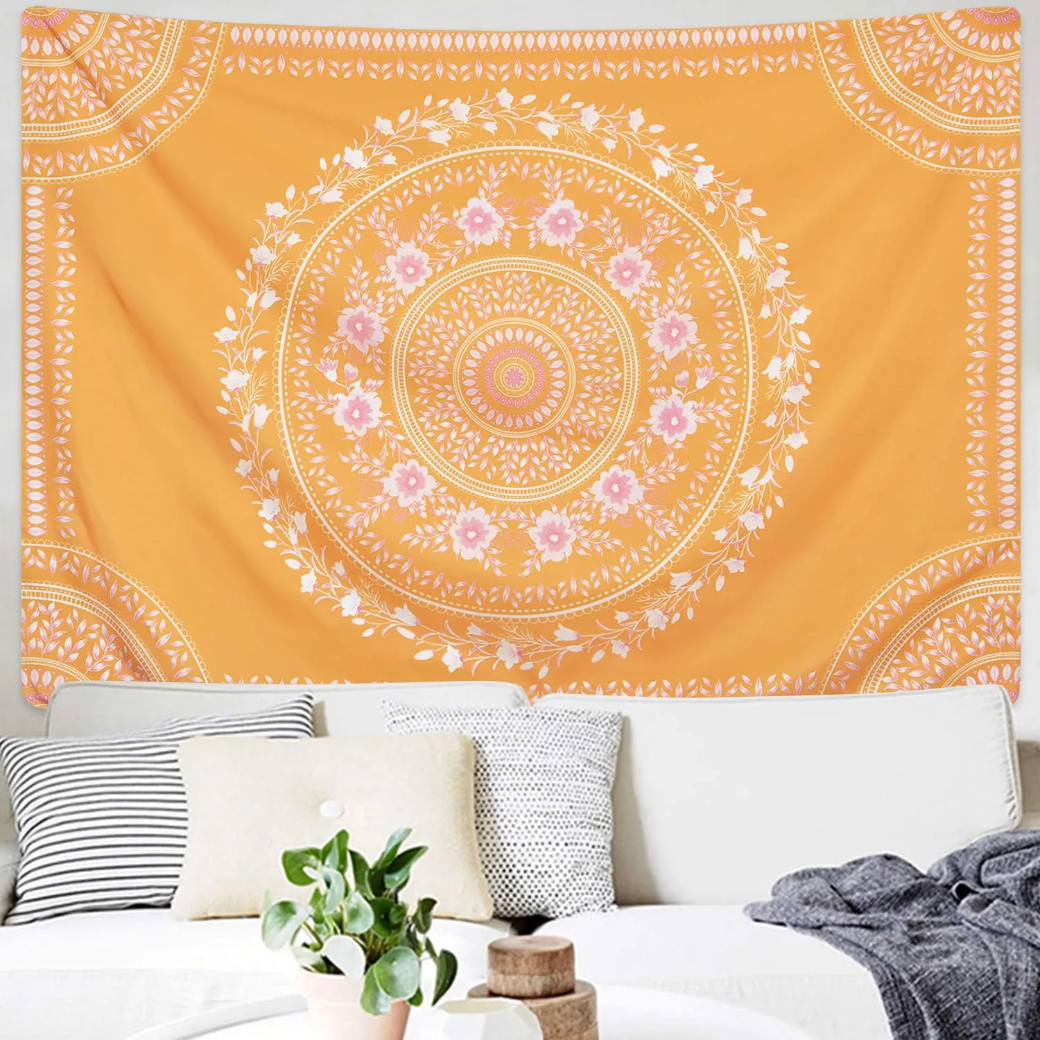 Canary & Pink Floral Tapestry