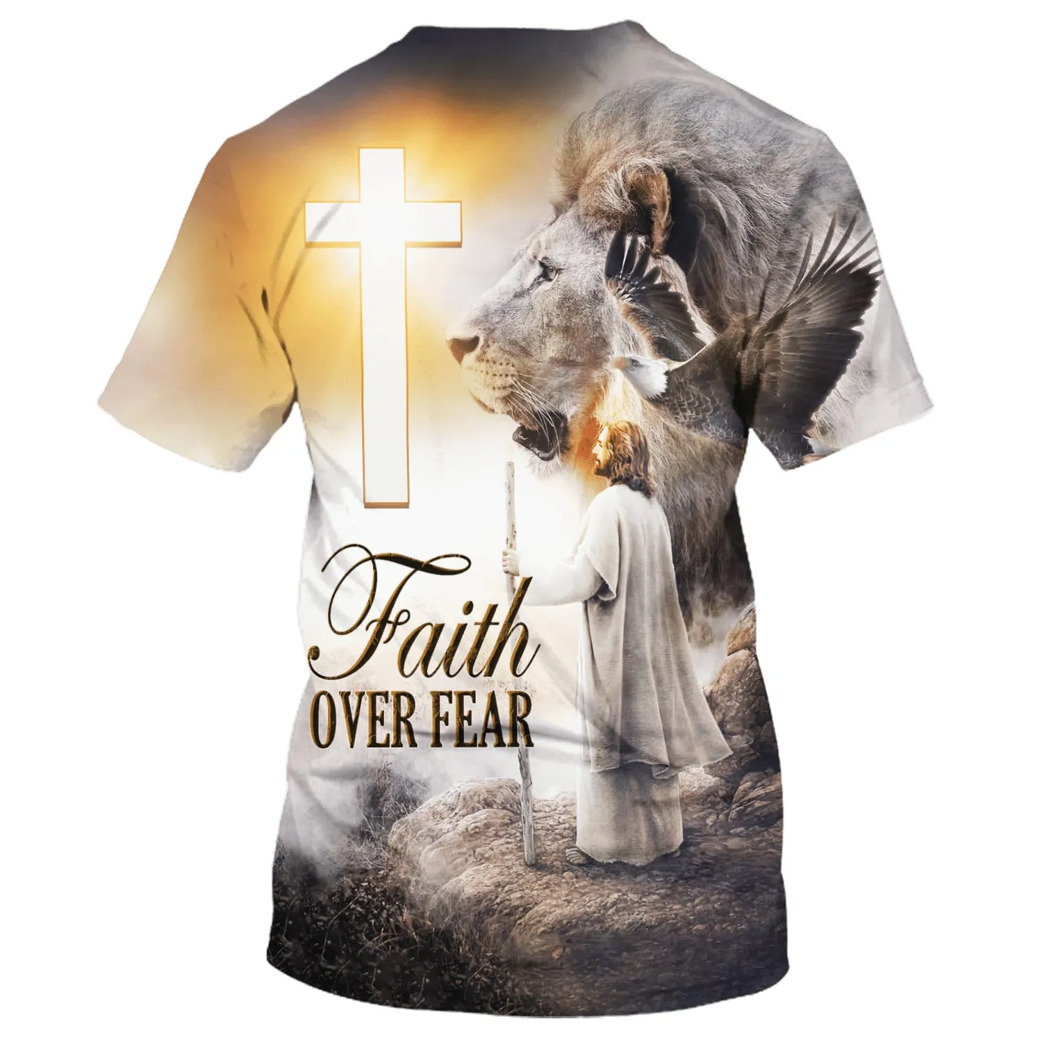 Christian Jesus Lion Cross Faith Over Fear 3d All Over Print Shirt - Christian 3d Shirts For Men Women