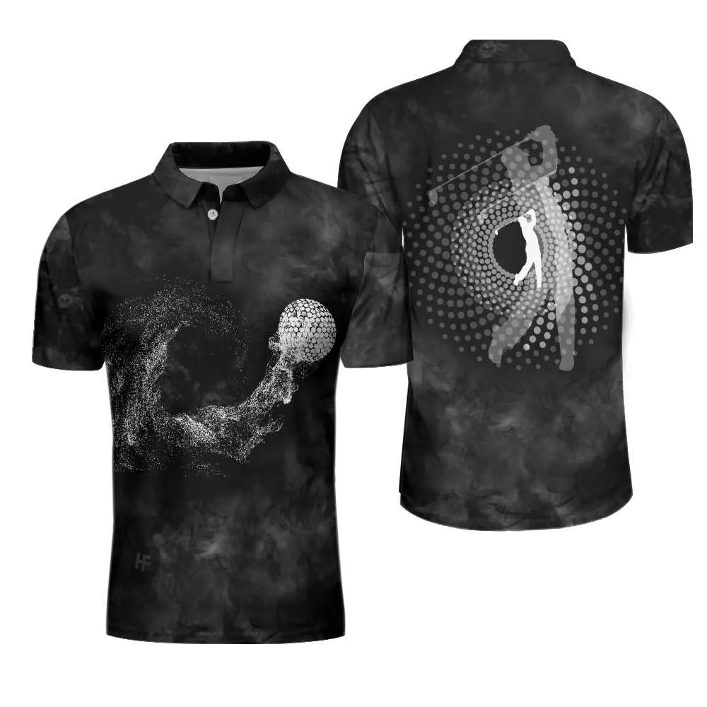 Classic Golf Ball On Smoke Background Polo Shirt, Geometric Circle Dot Graphic Polo Shirt, Best Golf Shirt For Men Coolspod