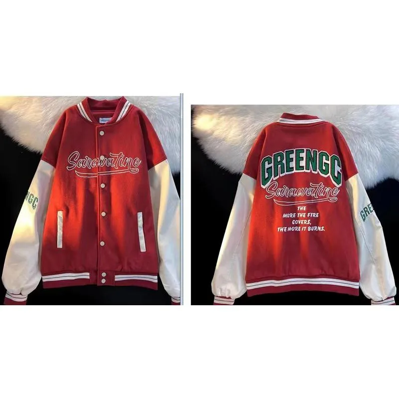 Color-Blocking Patchwork Loose-Fit Preppy Style Versatile Varsity Jacket