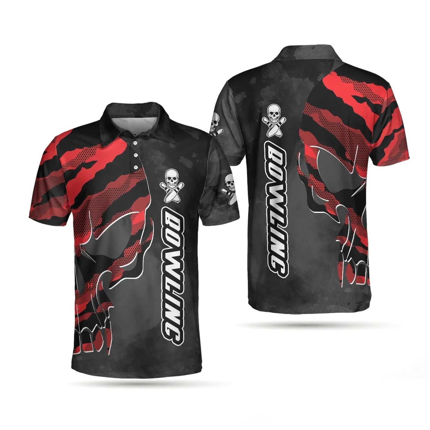 Coolest Skull Bowling With Camouflage Pattern Bowling Polo Shirt, Camo Bowling Shirt For Men Coolspod