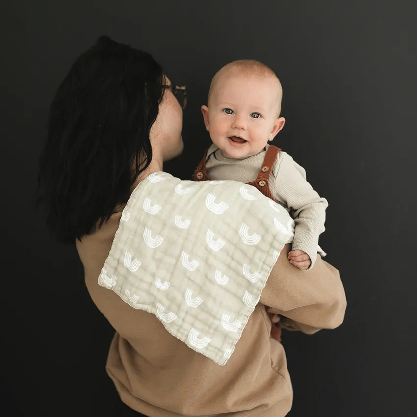 Cotton Muslin Burp Cloth, Sand Rainbow