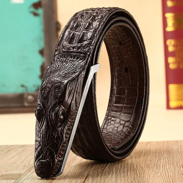 Crocodile Luxury Cow Leather Strap Textured Belt