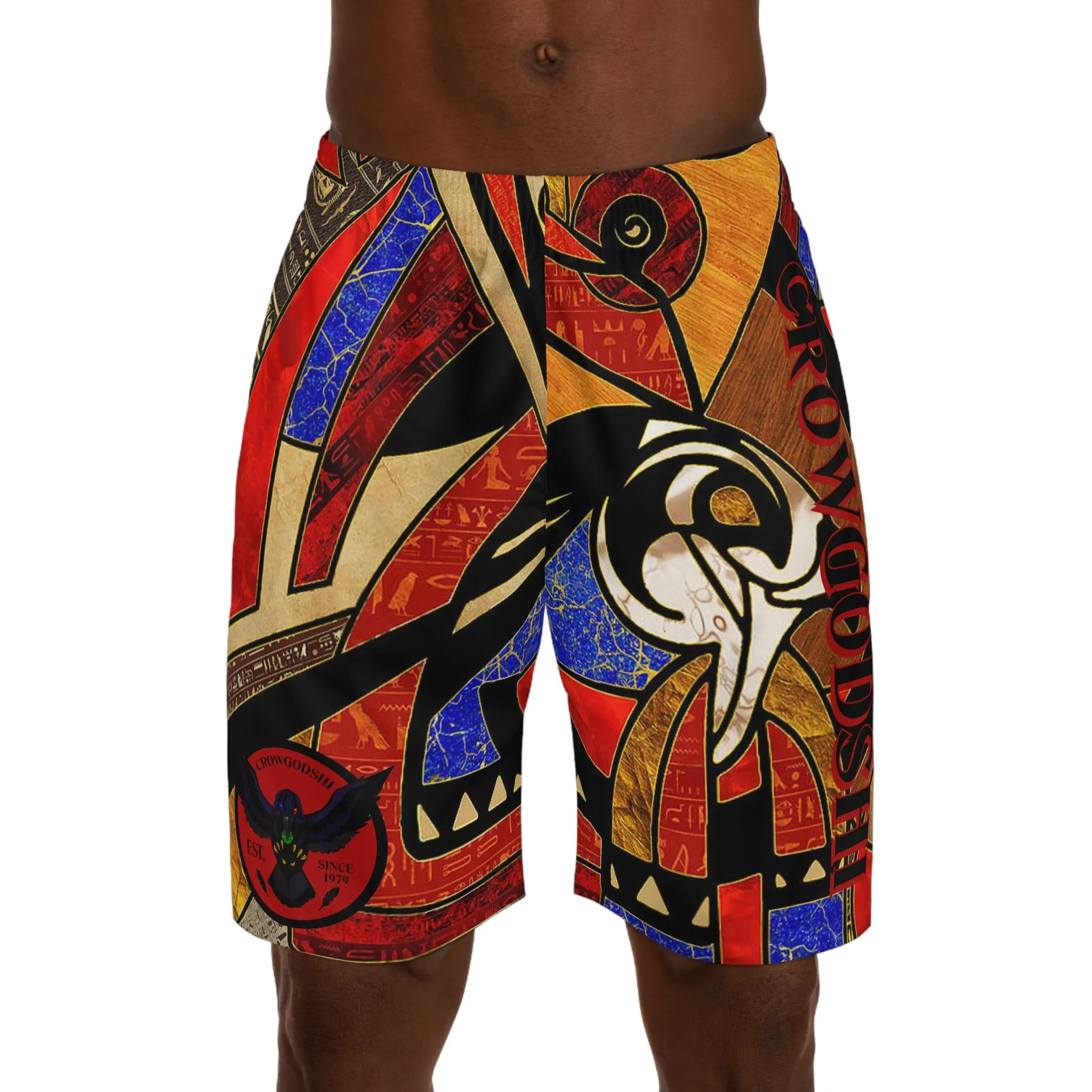 Crowgodshi Men's Hawaiian Egyptian Abstract Shorts