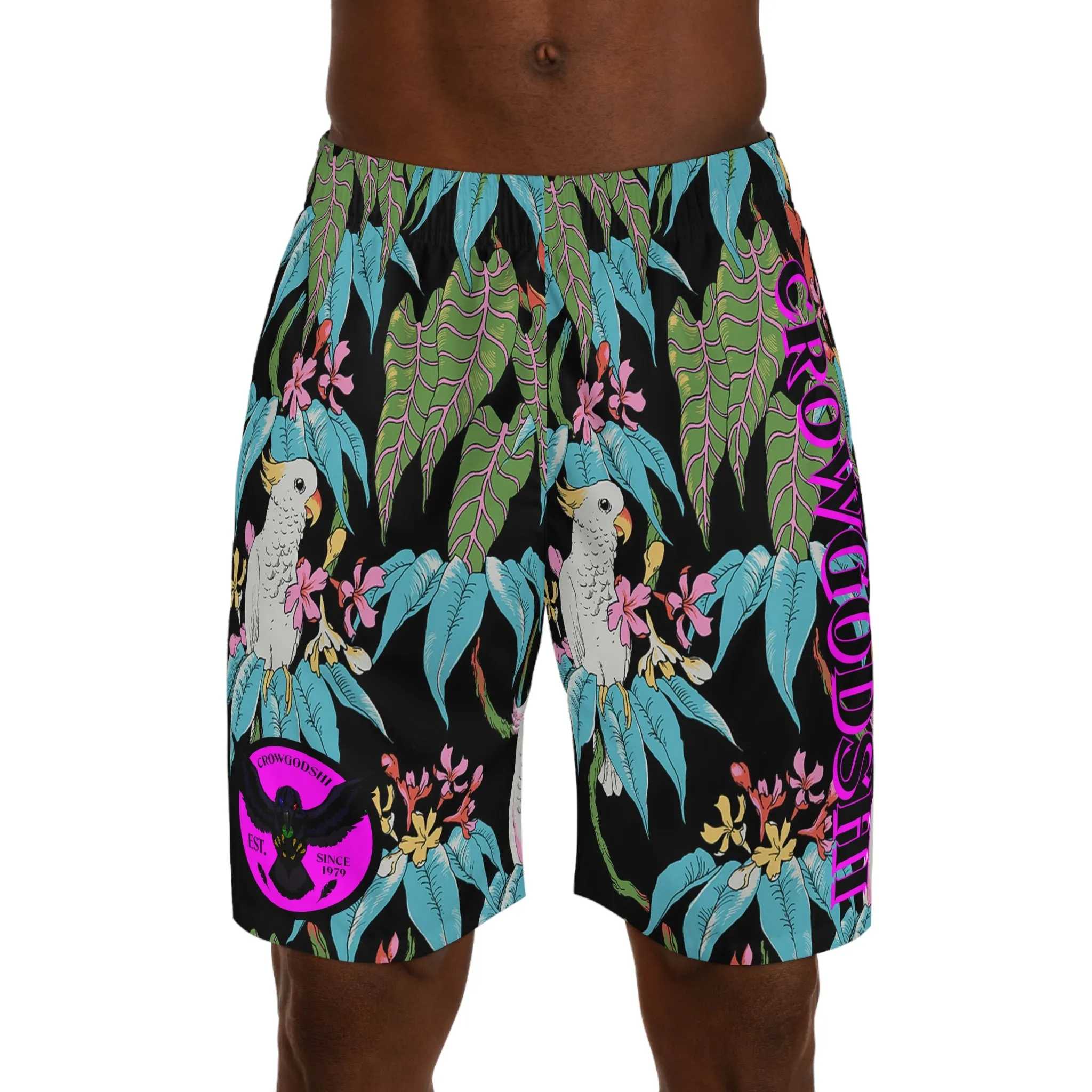 Crowgodshi Men's Hawaiian Tropical Birds Shorts