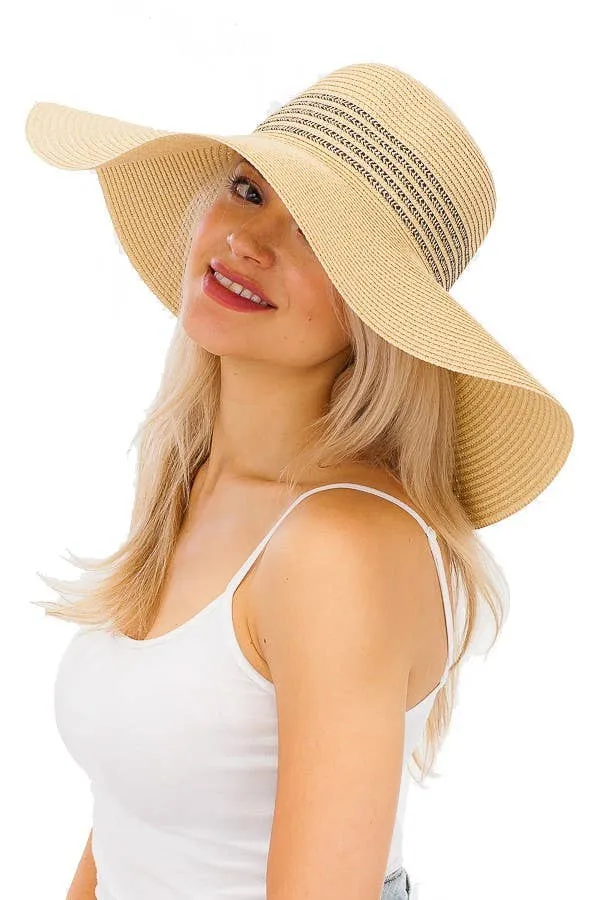 Crown Striped Mix Color Toyo Straw Floppy Sun Hat