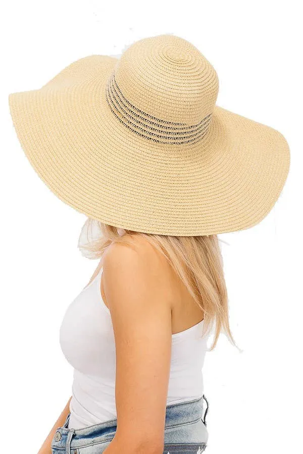 Crown Striped Mix Color Toyo Straw Floppy Sun Hat