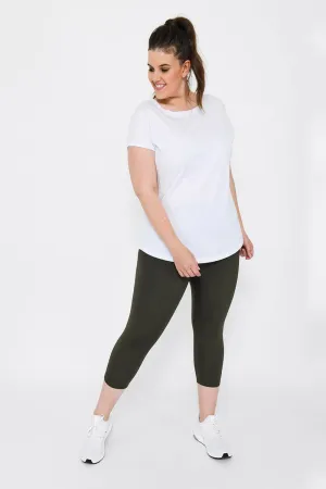 Curve Focus Cropped High Waisted Sports Leggings - Olive Green