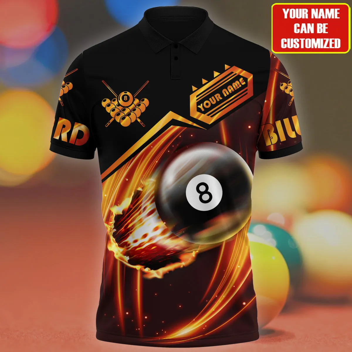 Custom Name Billiard Player Polo Shirt, 3D Print Tshirt For Billiard Men Women, Billiard Uniform Club