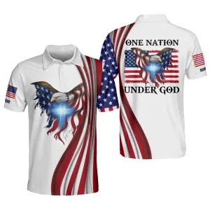 Customized Name One Nation Under God Eagle Polo Shirt, Independence Day 3D Shirt