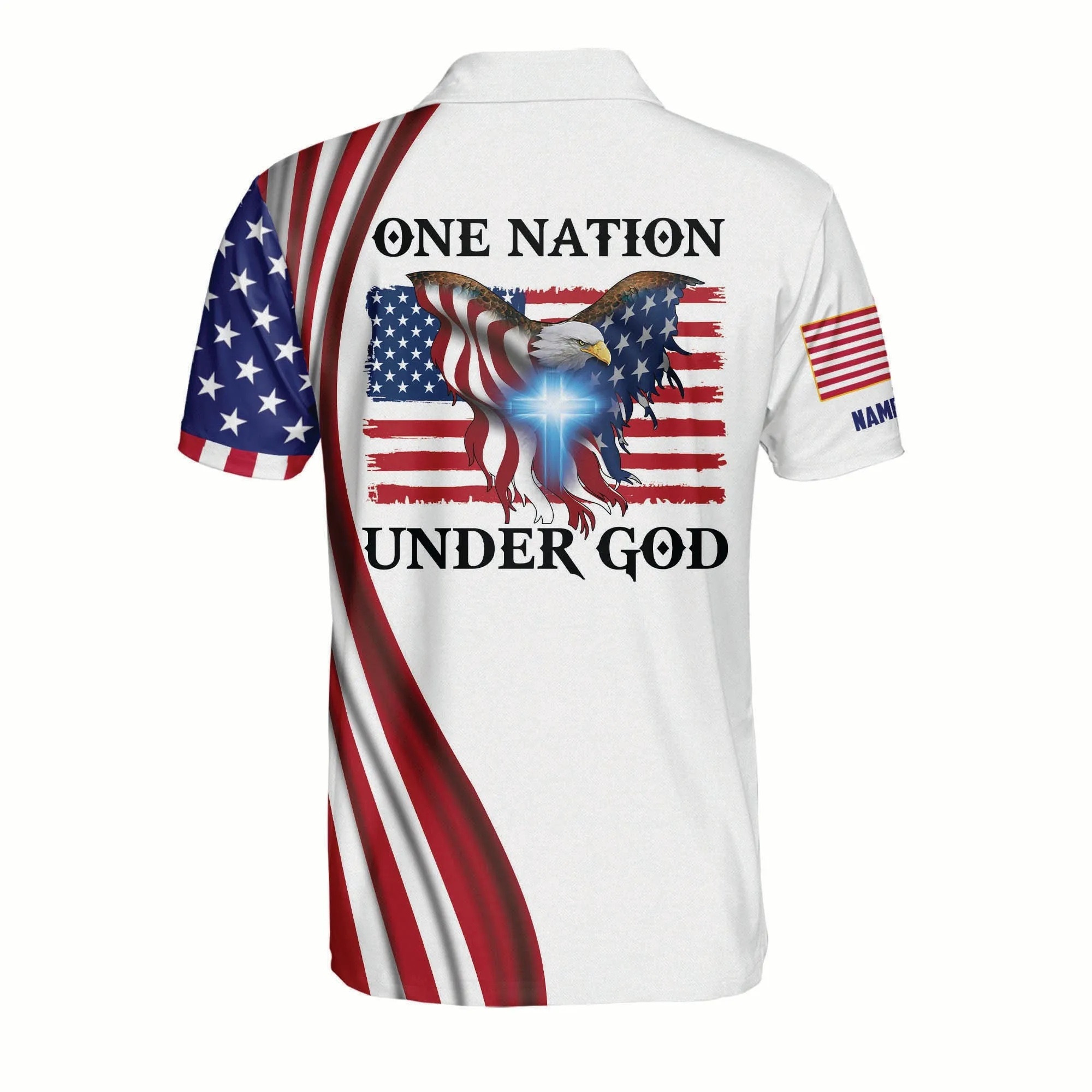 Customized Name One Nation Under God Eagle Polo Shirt, Independence Day 3D Shirt