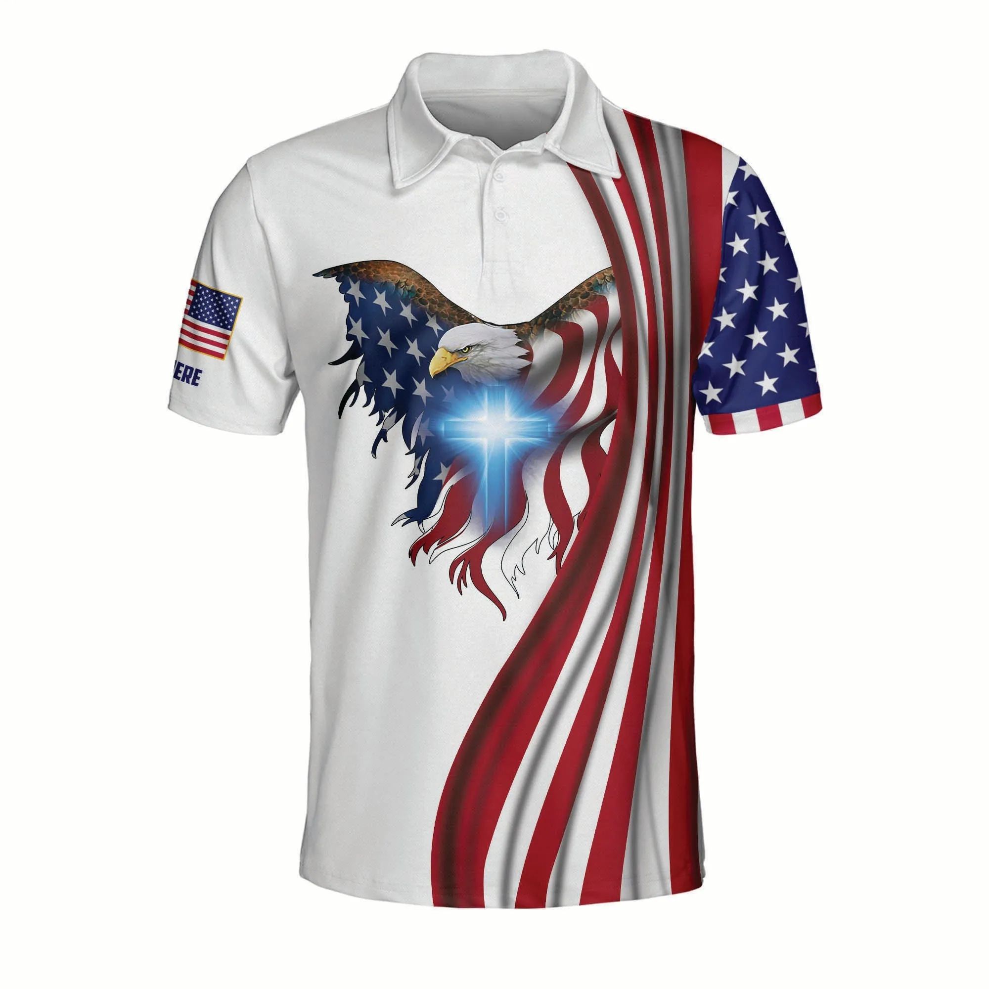 Customized Name One Nation Under God Eagle Polo Shirt, Independence Day 3D Shirt