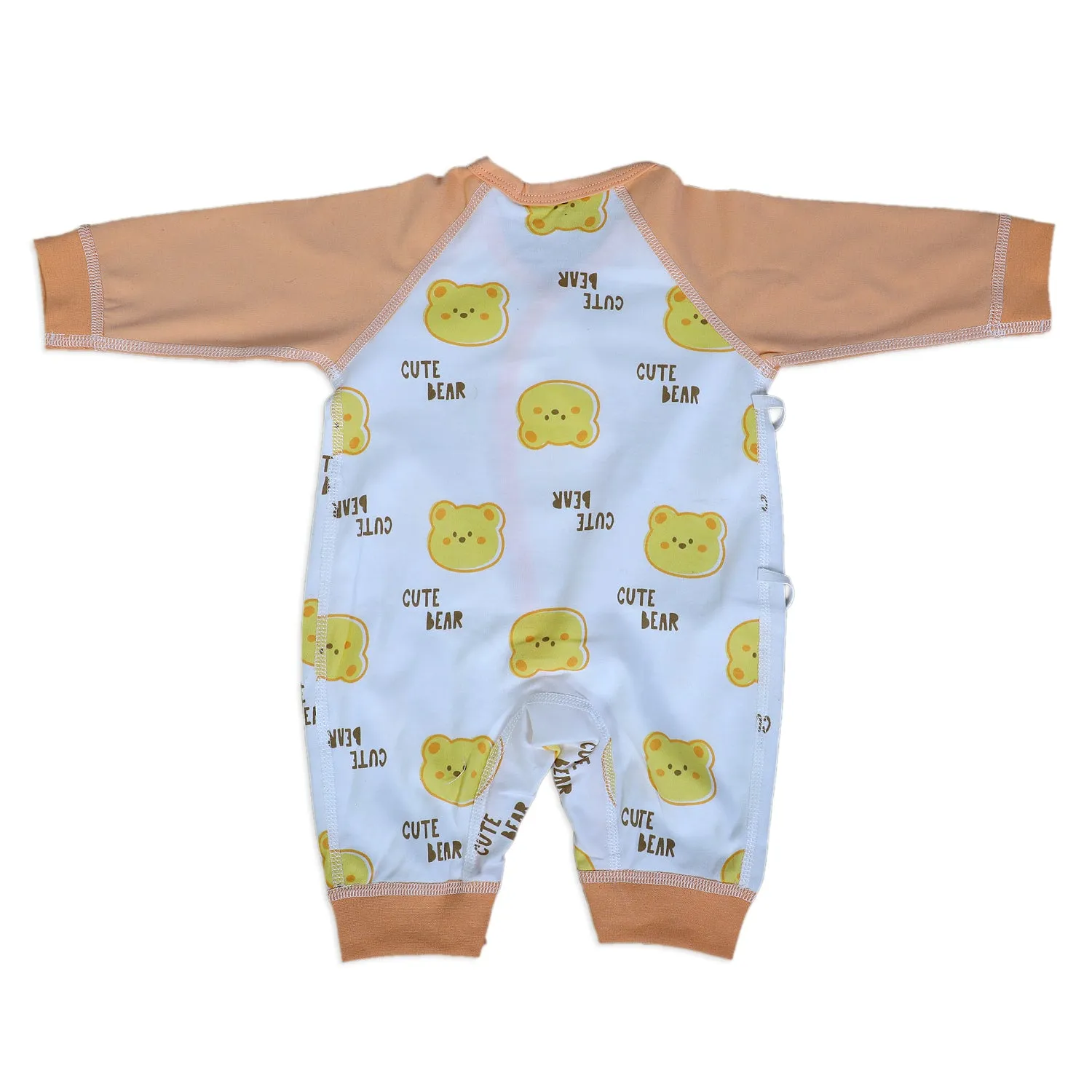 Cute Bear Full Sleeves One-Piece Body Suit With Snap Buttons Tie Knot And Matching Bib - Orange