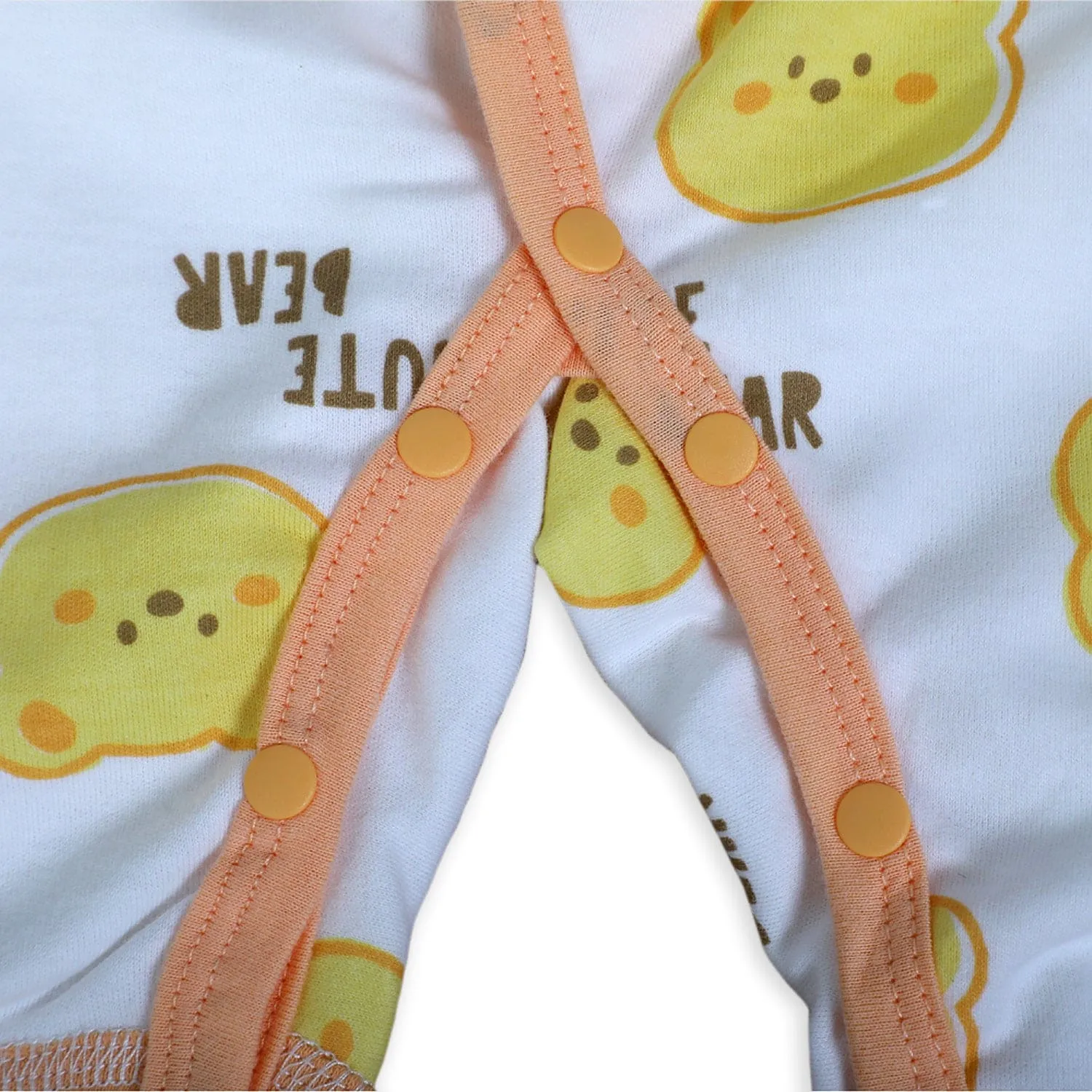 Cute Bear Full Sleeves One-Piece Body Suit With Snap Buttons Tie Knot And Matching Bib - Orange