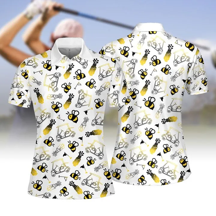 Cute Bee Golf Pattern Women Golf Apparel, Women Short Sleeve Polo Shirt, Sleeveless Polo Shirt