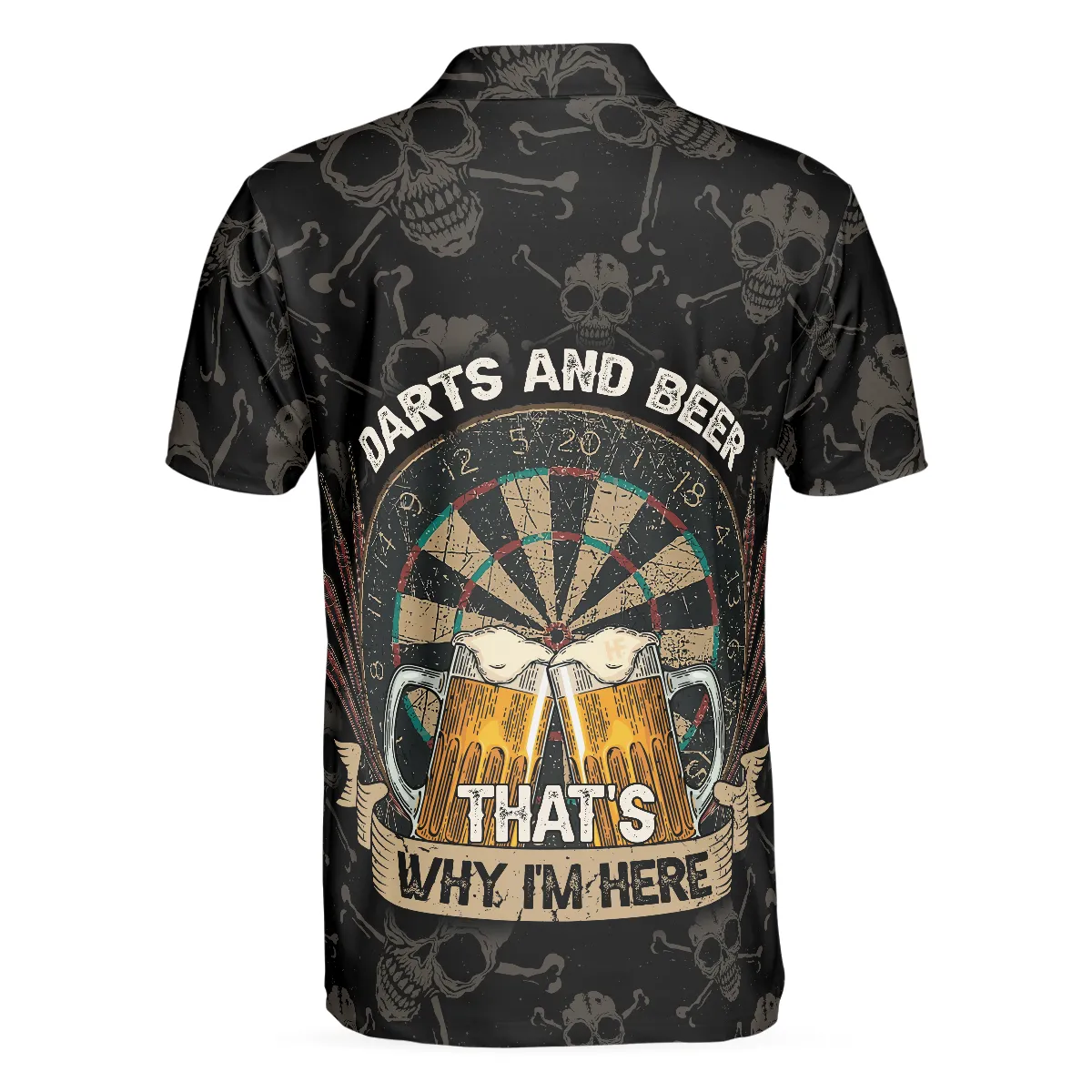 Darts And Beer That's Why I'm Here Short Sleeve Polo Shirt, Skull Darts Print Shirt For Men