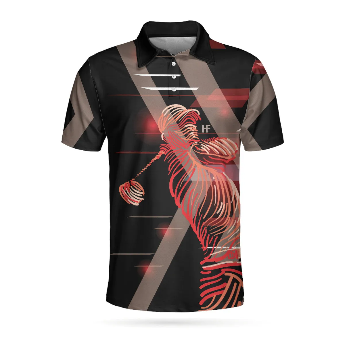 Digital Golf Style Polo Shirt, Short Sleeve Black And Red Golfer Golf Shirt For Men Coolspod