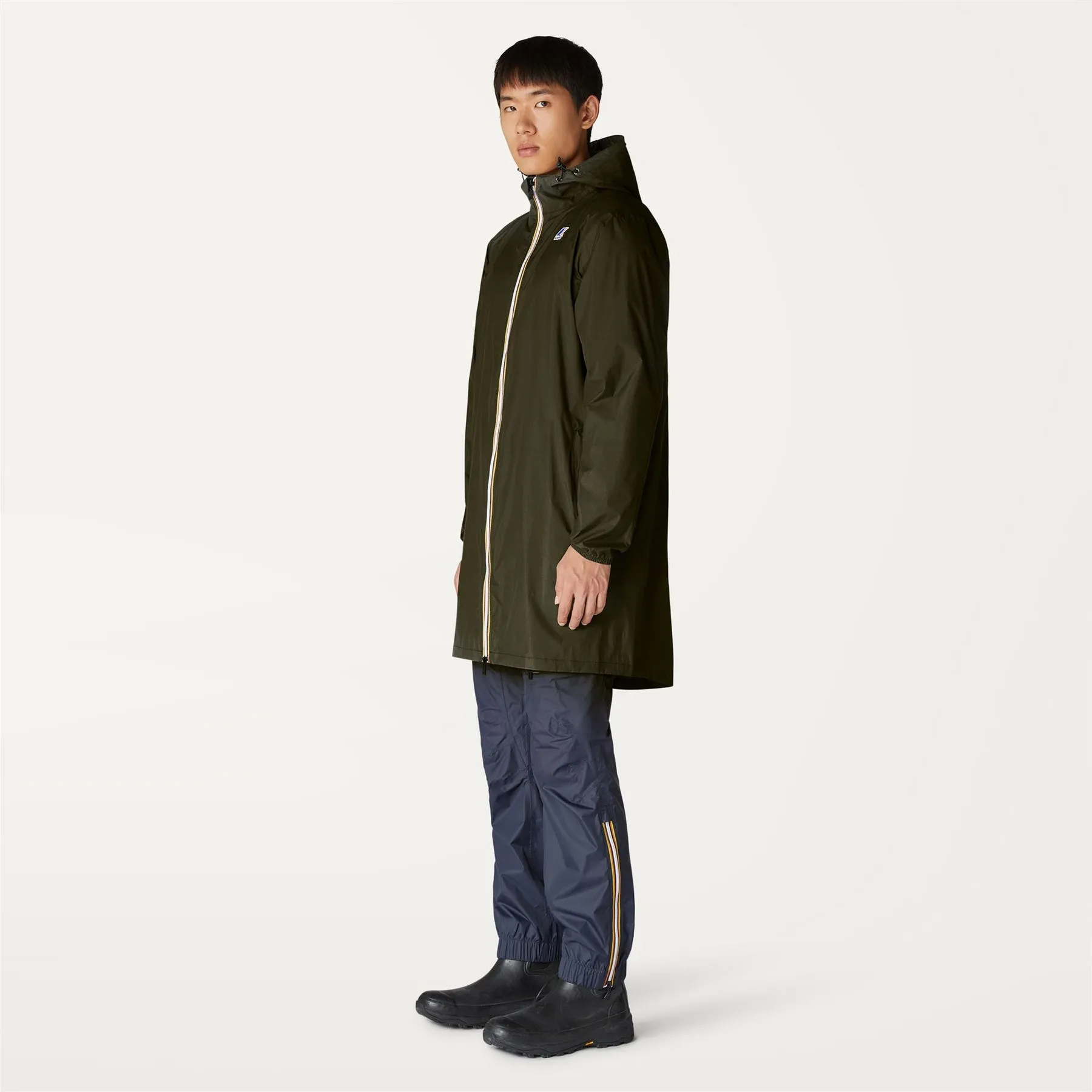 Eiffel - Unisex Waterproof Packable Long Rain Jacket in Green Blackish