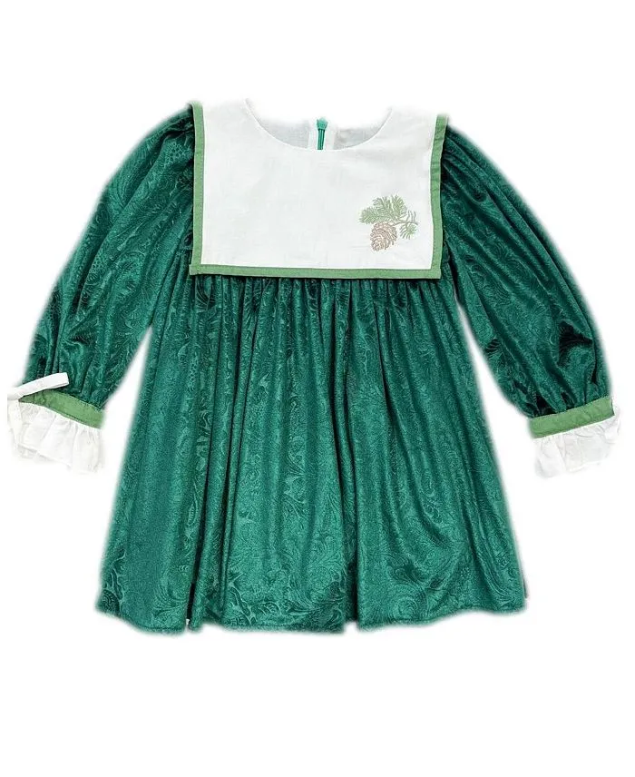 Everly Damask Green Velor Dress for Girls - Baby, Little Kid, Big Kid Petite Maison Kids