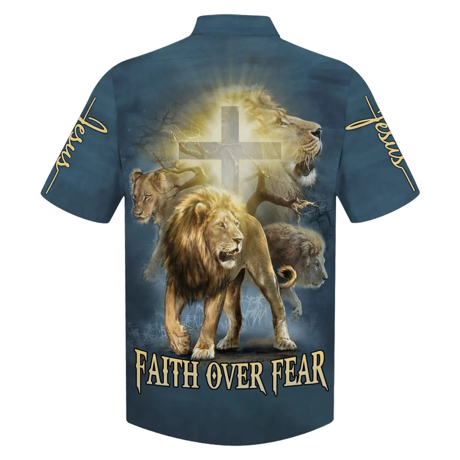 Faith Over Fear Lion Hawaiian Shirts - Christian Hawaiian Shirt - Hawaiian Shirts For Men