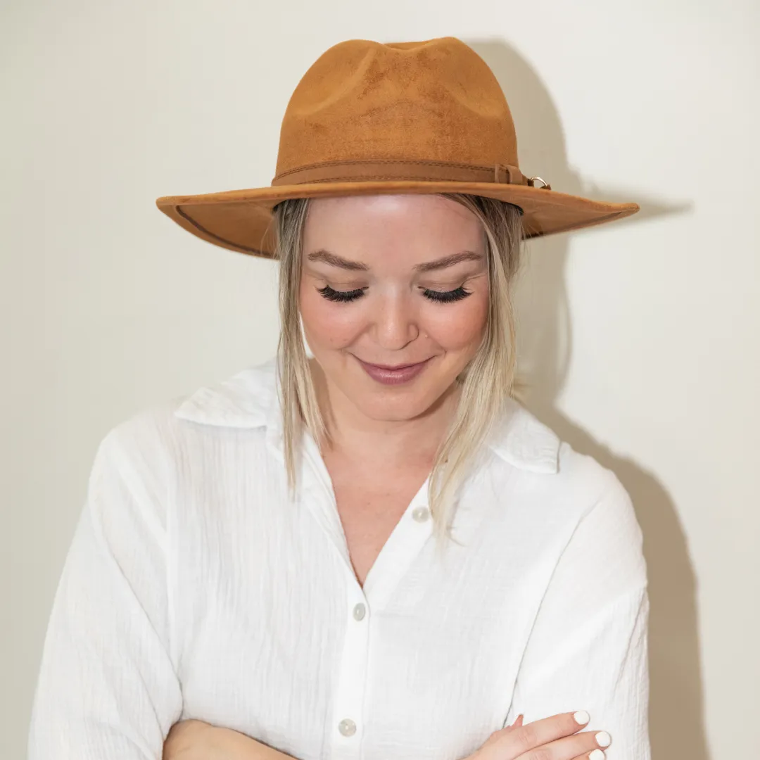 Faux Suede Hat - Camel