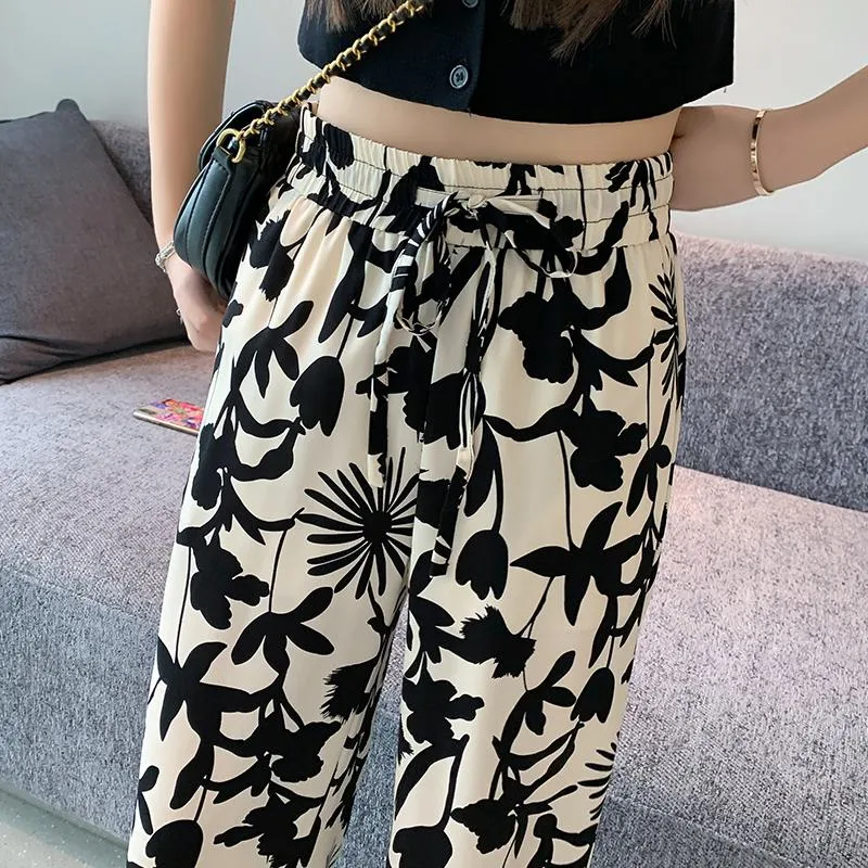 Floor-Length Casual Straight Thin Plus Silky Versatile Petal High-Waisted Pants