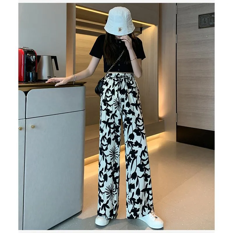 Floor-Length Casual Straight Thin Plus Silky Versatile Petal High-Waisted Pants