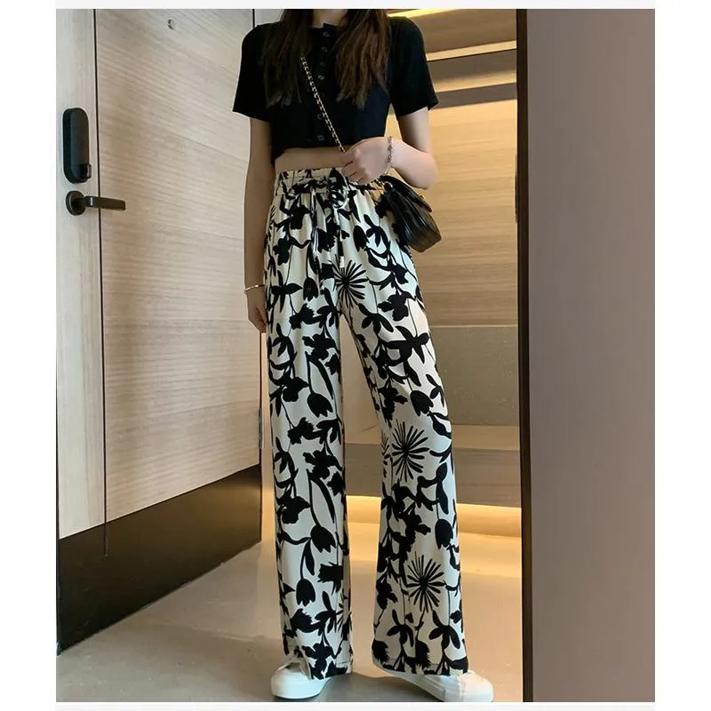 Floor-Length Casual Straight Thin Plus Silky Versatile Petal High-Waisted Pants