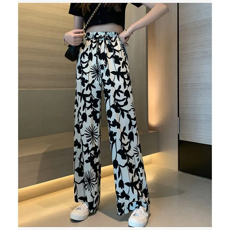 Floor-Length Casual Straight Thin Plus Silky Versatile Petal High-Waisted Pants