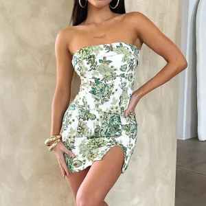 Floral Print Off Shoulder Bodycon Mini Dress with Slit Hem