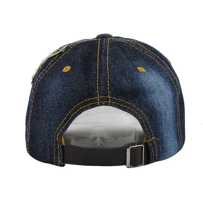 Flower Rhinestone Denim Baseball Cap