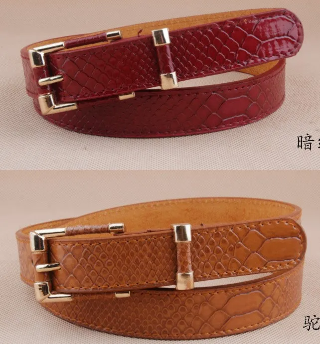 Free shipping new Belts fashion crocodile punk thin waist belt black red trench female genuine leather strap buckle women animal